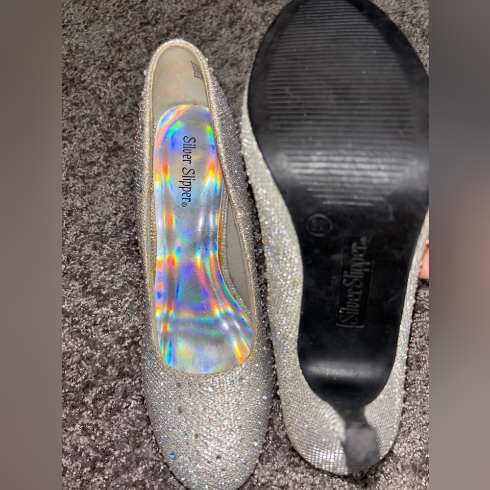 Silver Slipper 5 inch Formal Diamond Studded Heels